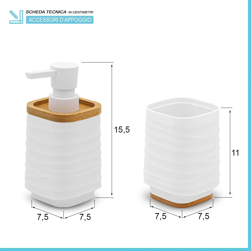 Accessori bagno in set da 3 pezzi in abs bianco linea Wave