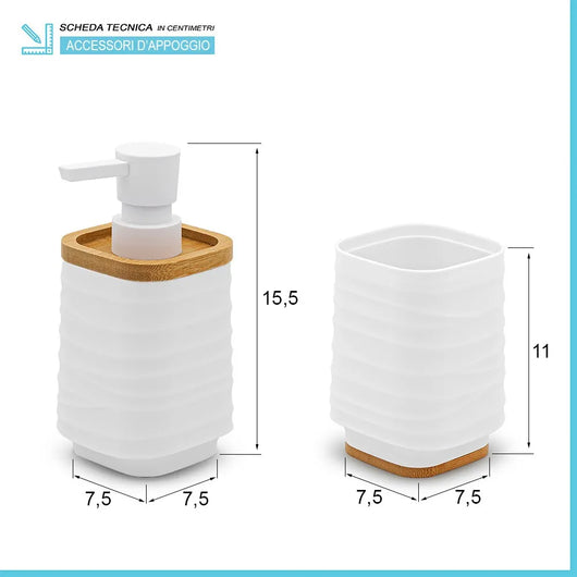 Accessori bagno in set da 3 pezzi in abs bianco linea Wave