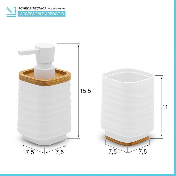 Accessori bagno in set da 3 pezzi in abs bianco linea Wave