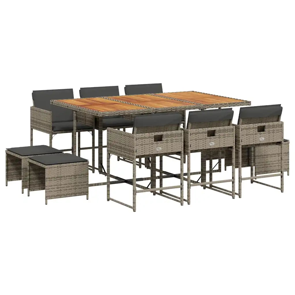 Set da Pranzo da Giardino 11pz con Cuscini in Polyrattan Grigio 3211334