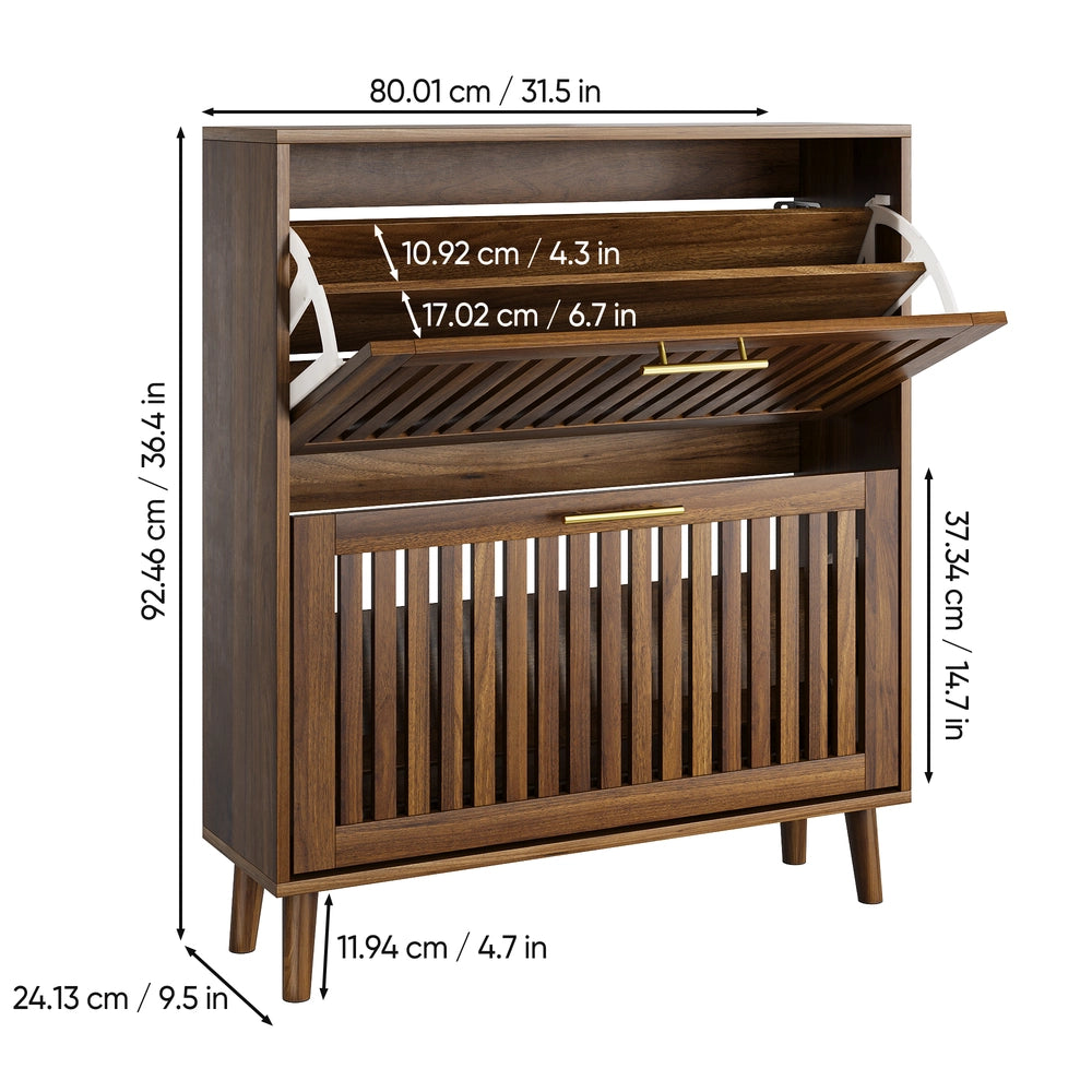 Scarpiera in Legno di Noce con Ante a Ribalta ¨C MINIMAL ¨C 80 cm, Ingresso