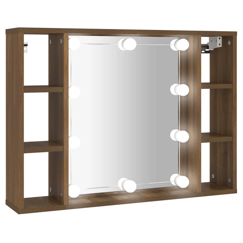 Armadio a specchio con illuminazione a LED rovere 76 x 15 x 55 cm marrone 02_0006667