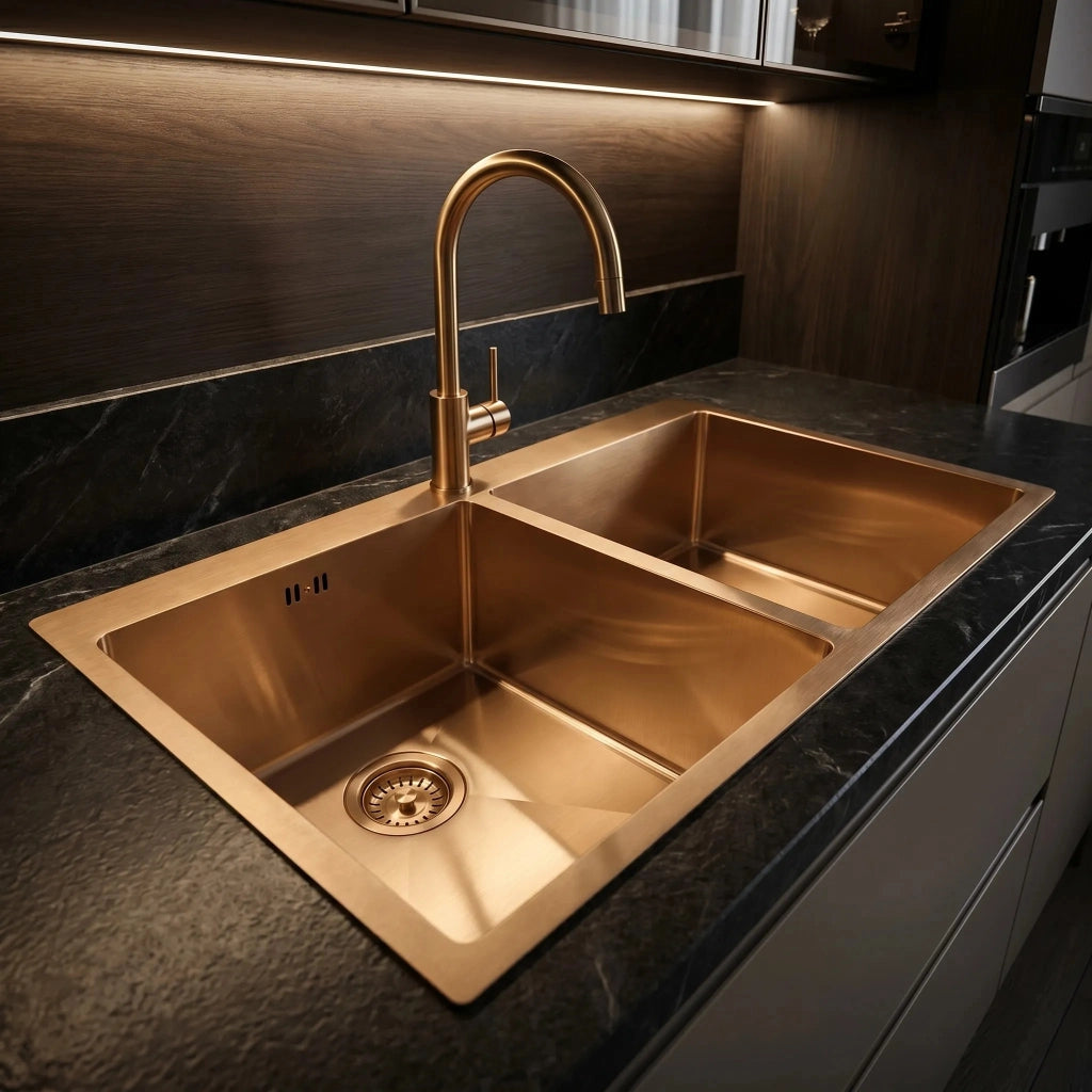 Lavello In Acciaio Joel Brush Copper senza rubinetto da cucina