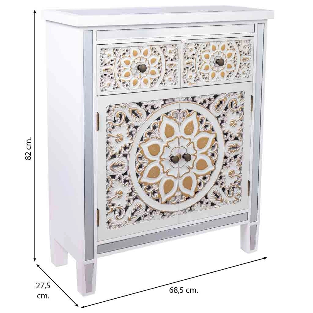 Credenza in legno e vetro con 2 cassetti e 2 porte 68,5x27,5x82