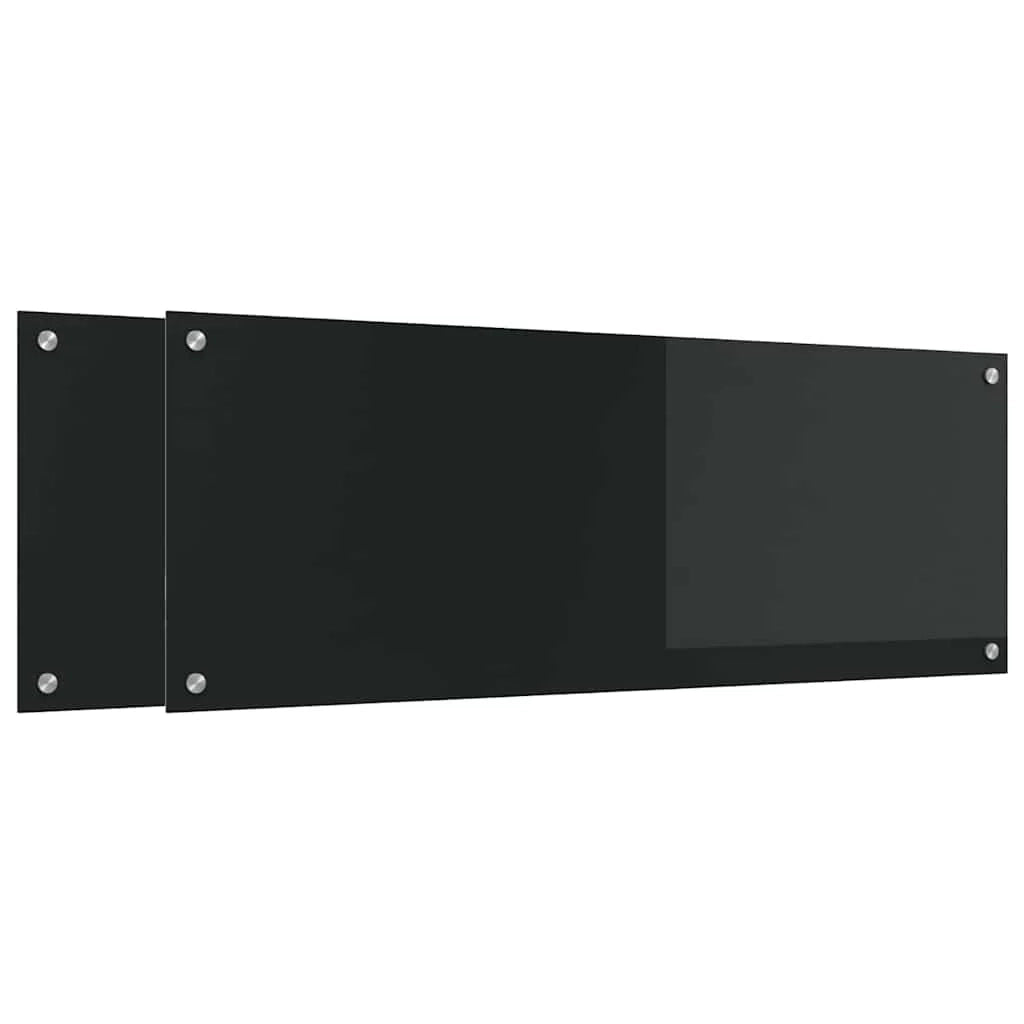 Set di 2 paraschizzi per cucina 110 x 40 cm design moderno resistente al calore elegante vetro temperato nero 02_0056265