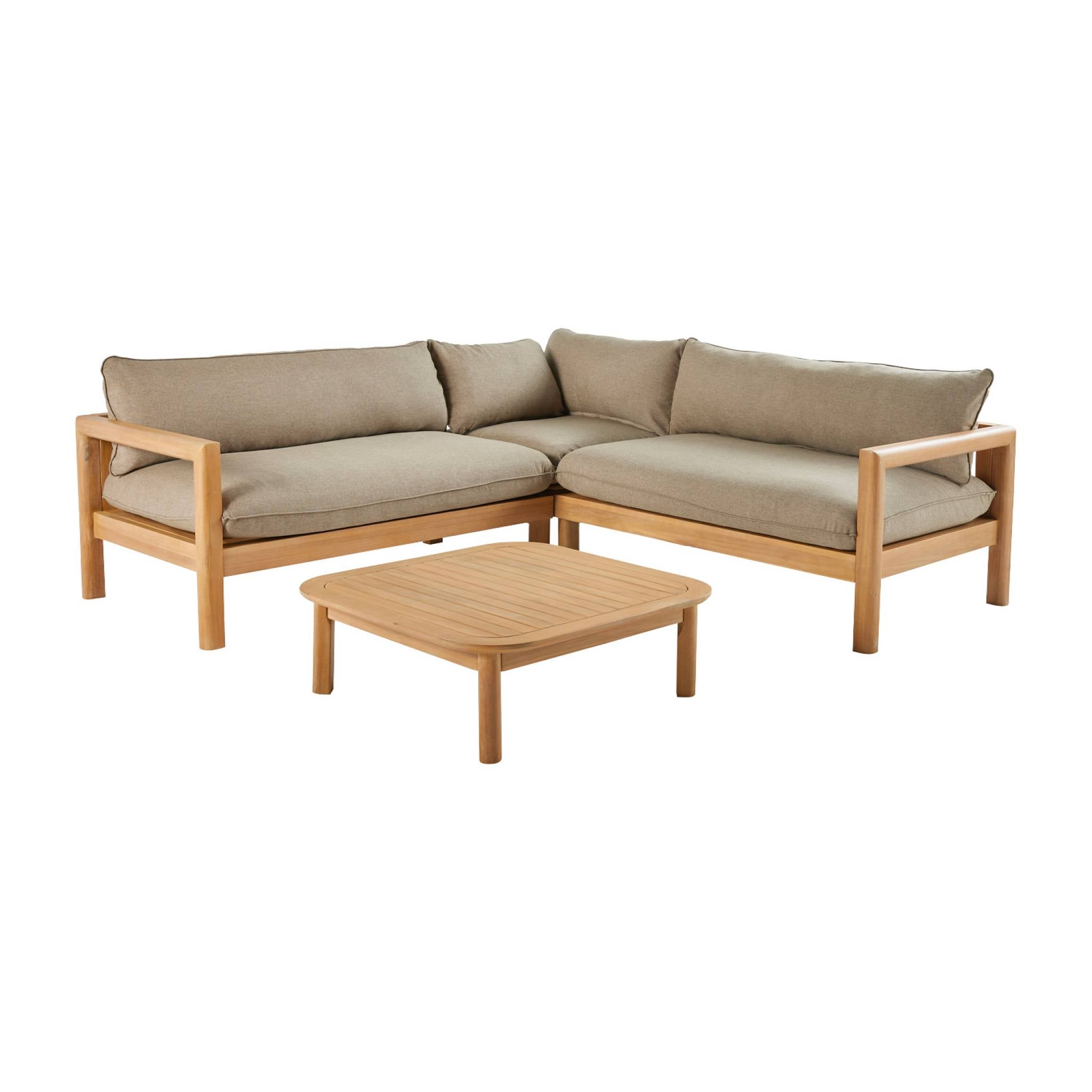Salotto da giardino ad angolo in legno di acacia 5 posti, beige