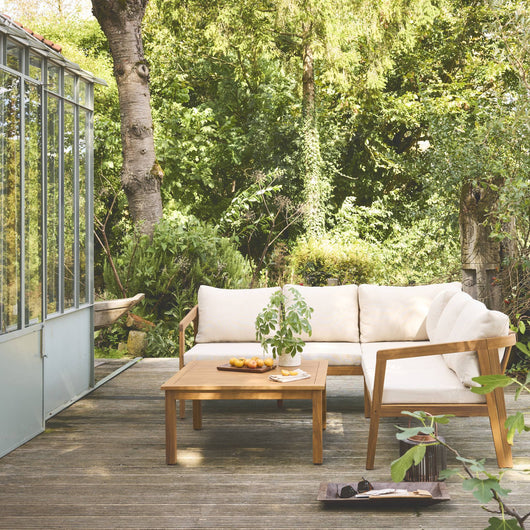 Salotto da giardino angolare in acacia 5 posti, beige