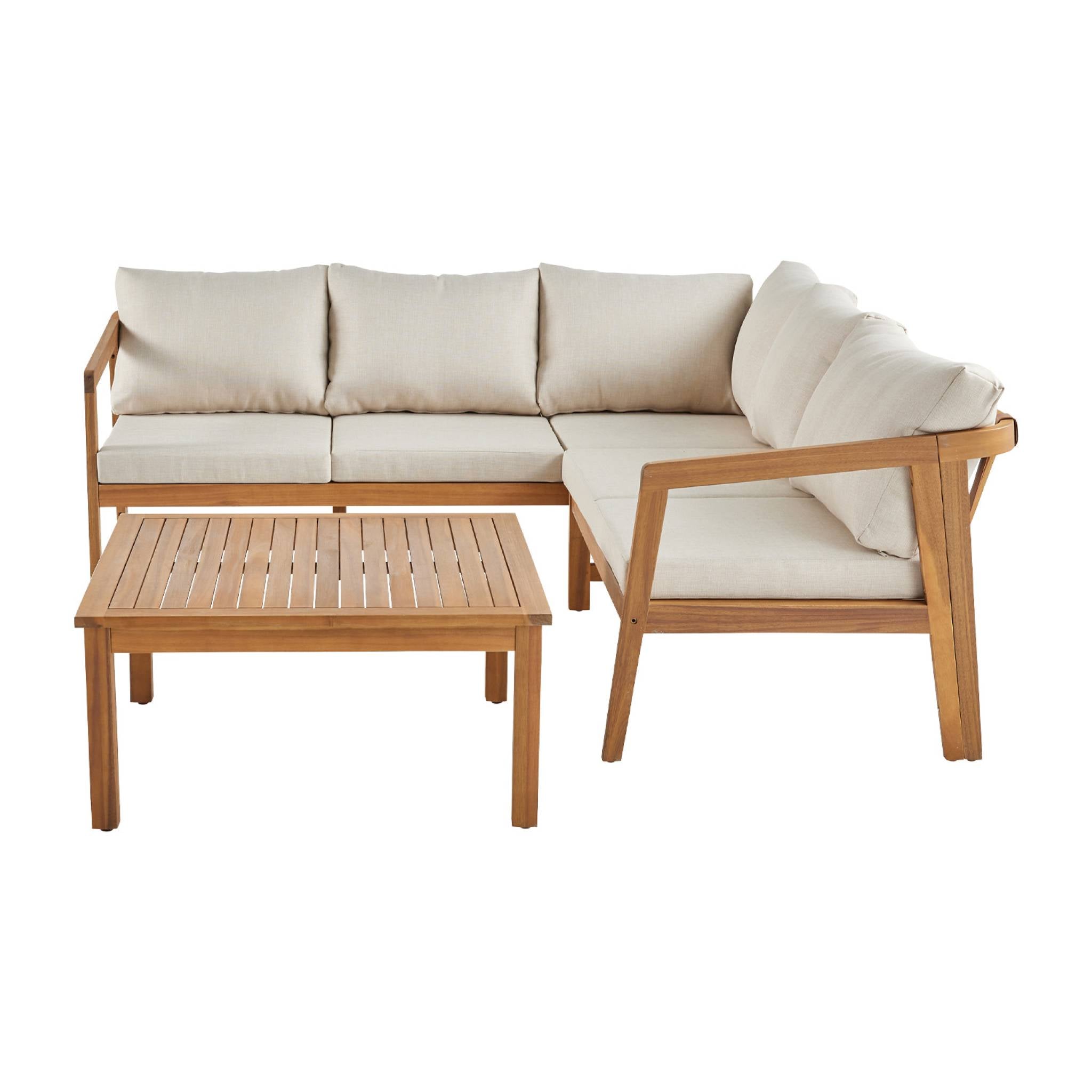 Salotto da giardino angolare in acacia 5 posti, beige