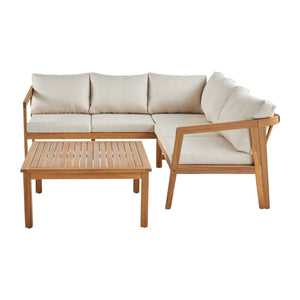 Salotto da giardino angolare in acacia 5 posti, beige