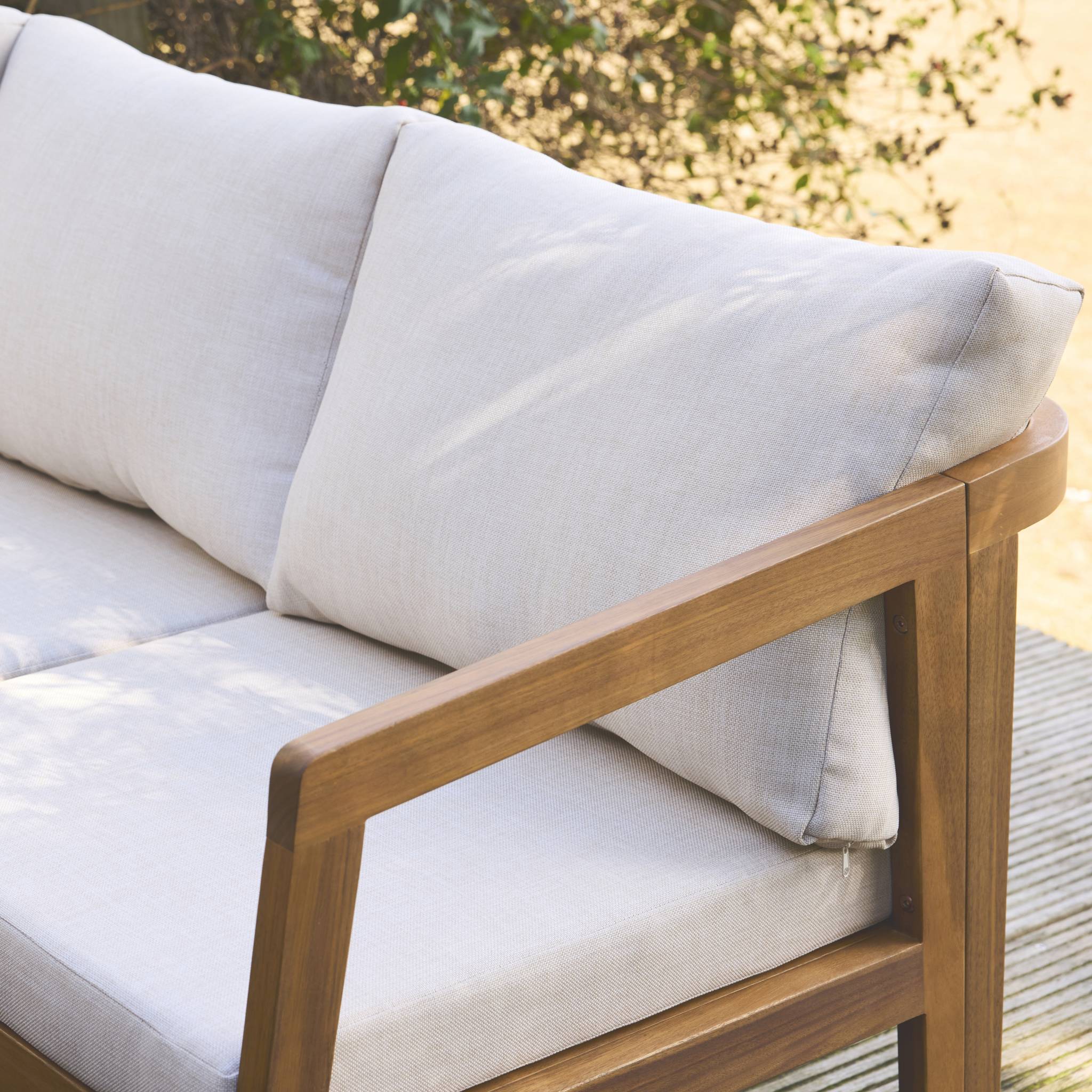 Salotto da giardino angolare in acacia 5 posti, beige