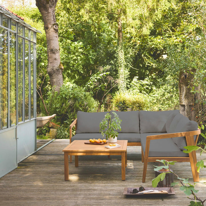 Salotto da giardino angolare in acacia 5 posti, grigio