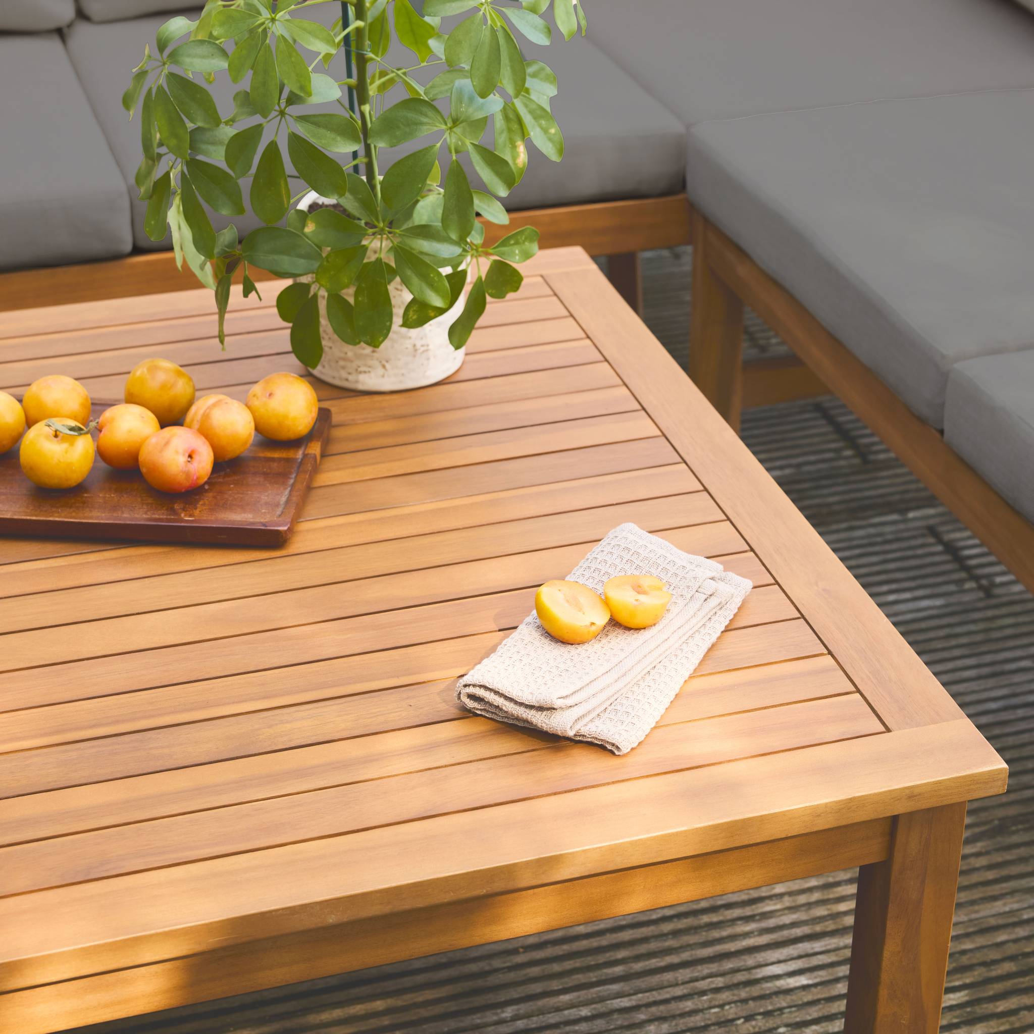 Salotto da giardino angolare in acacia 5 posti, grigio