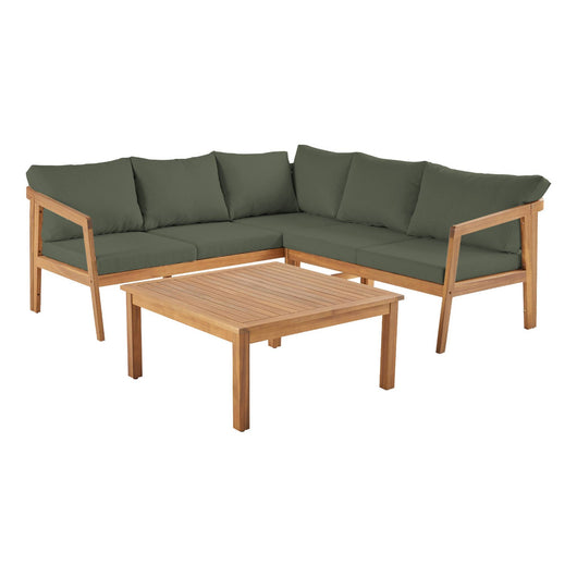 Salotto da giardino angolare in acacia 5 posti, verde kaki