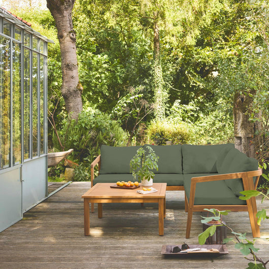 Salotto da giardino angolare in acacia 5 posti, verde kaki