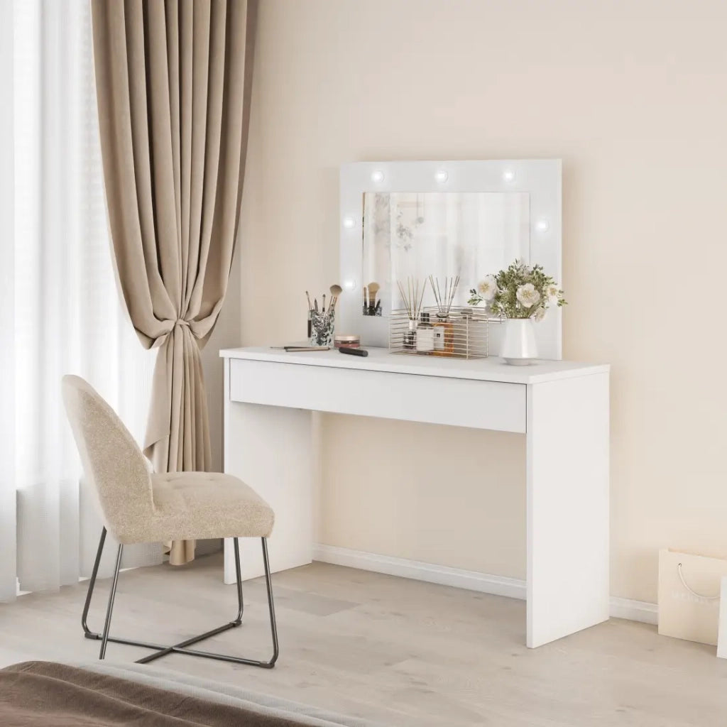 Coiffeuse DIVA bianca – Con specchio, cassetto e illuminazione LED – Eleganza e funzionalità