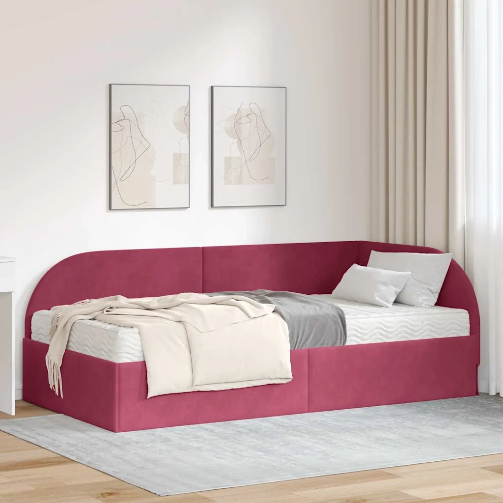 Struttura Letto Angolare con Materasso 2 pz-Giroletto con materasso Rosso Velluto