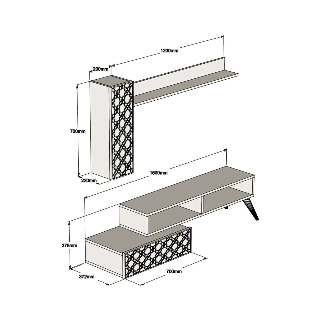 Parete attrezzata Ardara, Composizione soggiorno, Mobile salotto multiuso, Armadio porta TV, 150x37h38 cm, Noce e Bianco