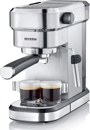 Severin ka 5994 macchina espresso espresa, per 1 o 2 tazze, adatta per cialde ese e caffè macinato, pronta in 40 secondi, pressione 15 bar, 1350 w, acciaio inox, argento/nero