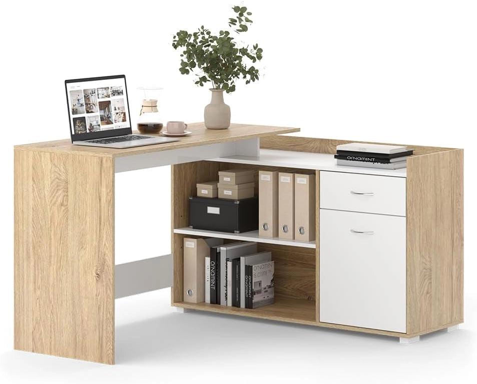 Scrivania ad angolo Noira, Sonoma, 135 x 77 cm con cassetto, adatto per montaggio ad angolo sinistro o destro