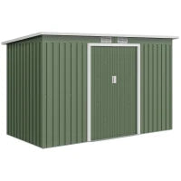Casetta da Giardino Porta Utensili in Lamiera di Acciaio con Fondazione, Capanno da Giardino in Acciaio con Porte Scorrevoli, 280x130x172cm, Verde Chiaro