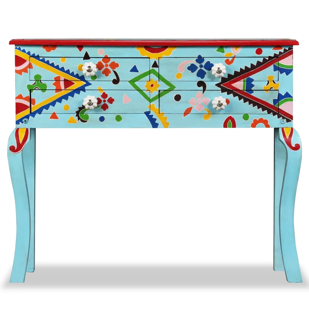 vidaXL Consolle in Legno Massello di Mango Blu Dipinta a Mano