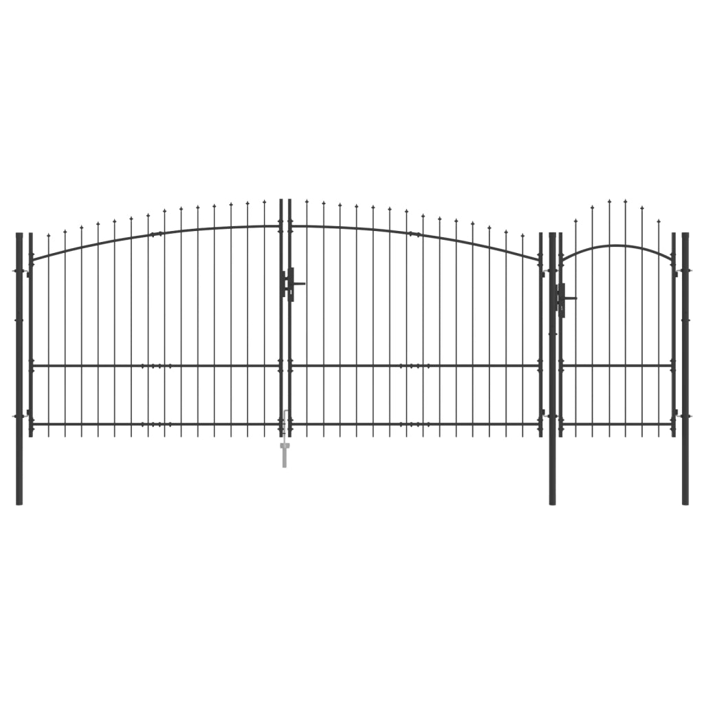 Cancello da Giardino con Punta di Lancia Grigia 175x500 cm Acciaio