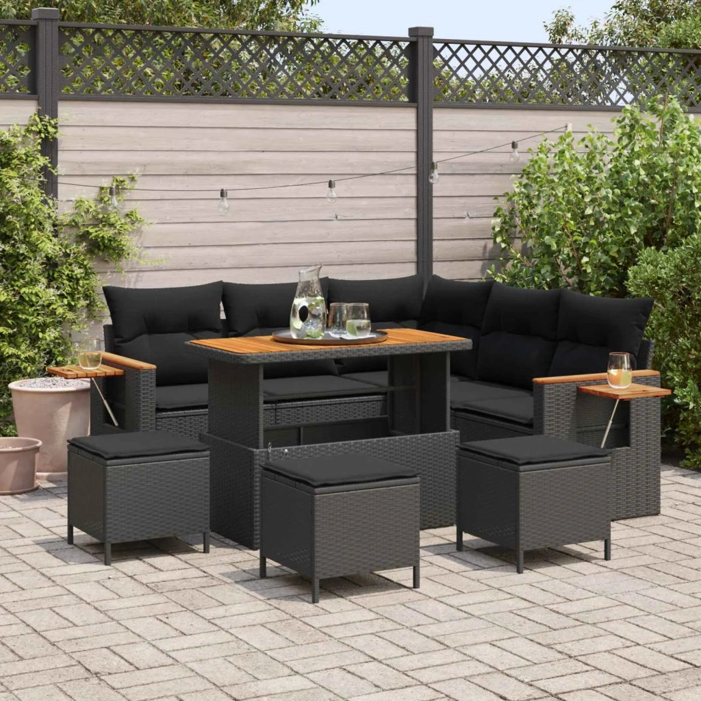 Set Divano da Giardino con cuscino 10 pcs Nero polyrattan