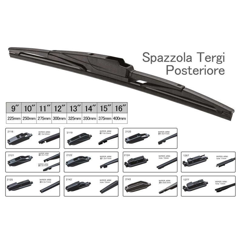 Spazzola Tergicristallo Posteriore Auto 14" 350mm 10 Raccordi Universale Multi Adattatori