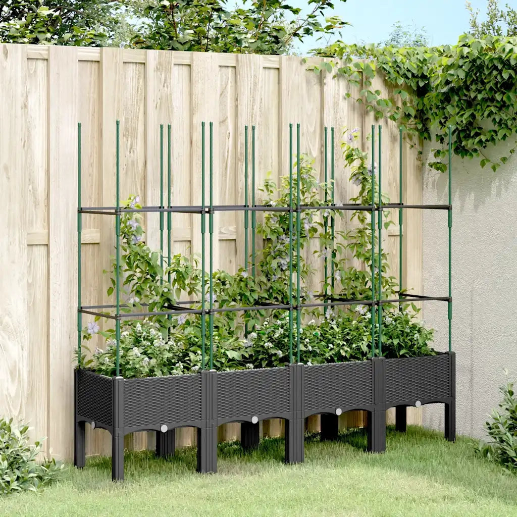 Fioriera da giardino con traliccio-Vaso da Esterno-Vaso con Griglia Nera 160x40x142,5 cm in PP