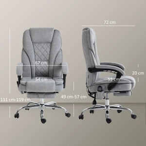 Sedia da ufficio ergonomica con massaggio vibrante, riscaldamento lombare, reclinabile fino a 135°, altezza regolabile, grigio