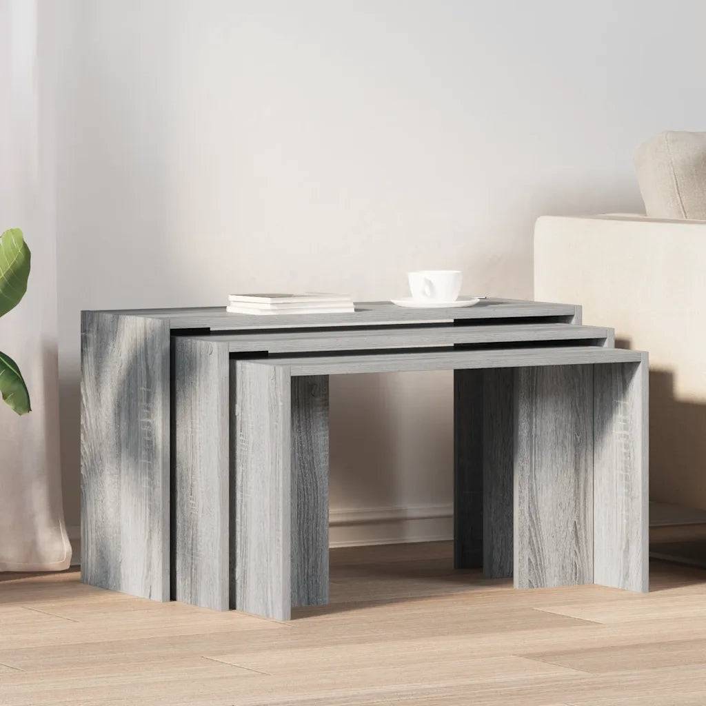 Tavolini Impilabili 3 pz Grigio Sonoma in Legno Multistrato 858538