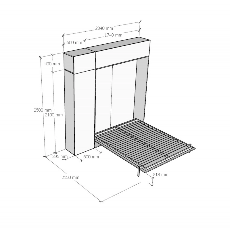 Letto a scomparsa 160 verticale Kentaro con colonna e pensili - Bianco Frassino
