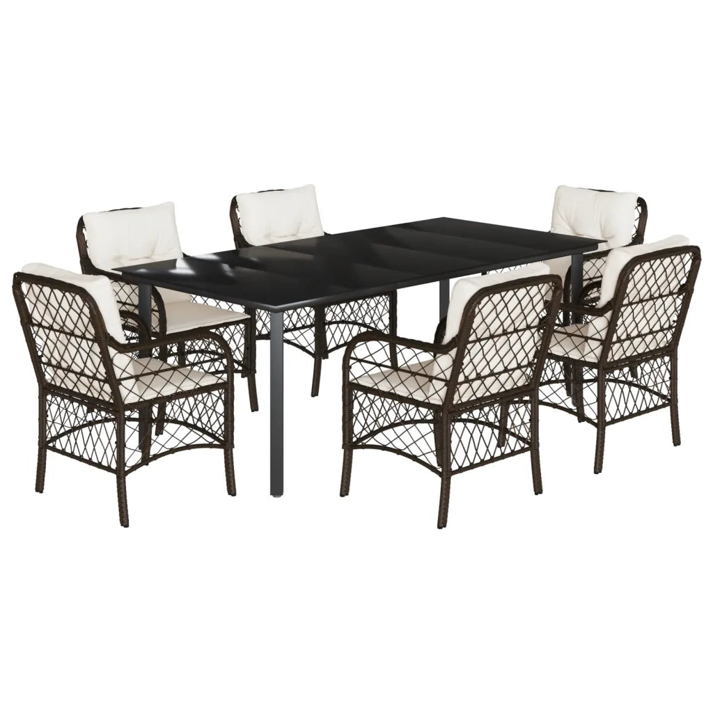 Set da Pranzo da Giardino 7pz con Cuscini in Polyrattan Marrone 3212122