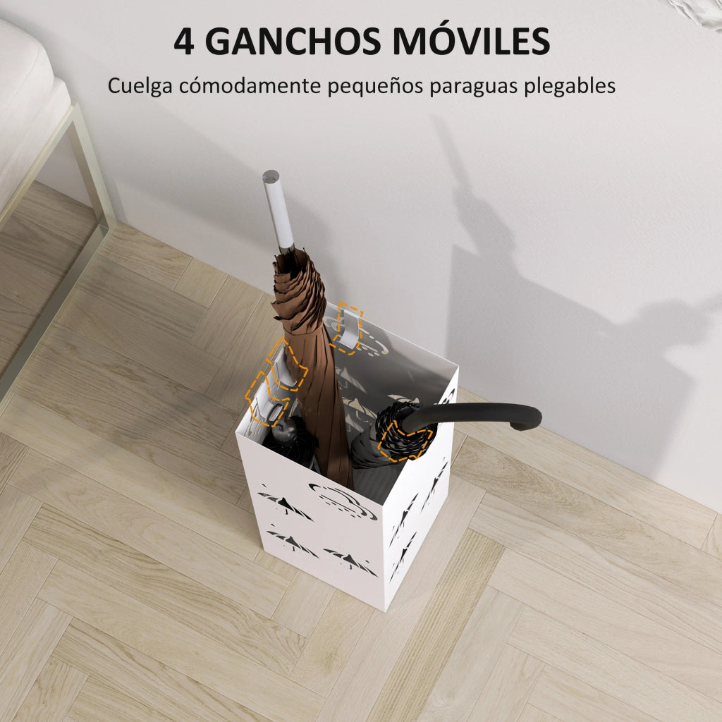 Portaombrelli Acero con Vassoi Raccogli Gocce e Ganci ¨C Xylo ¨C Bianco 15,5x15,5x41 cm