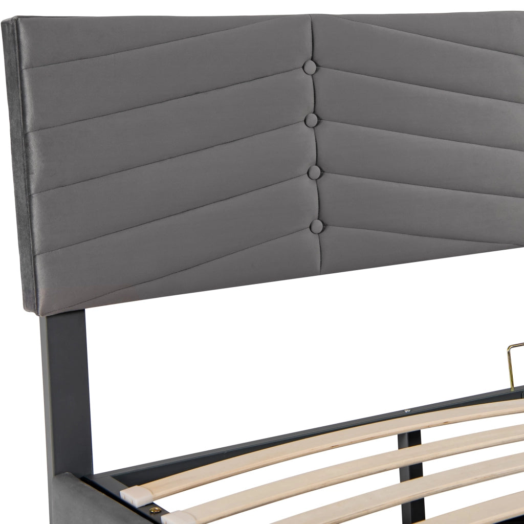Letto Contenitore Letto Matrimoniale con Contenitore e Testiera Regolabile 180 x 200 cm; senza Materasso; Grigio