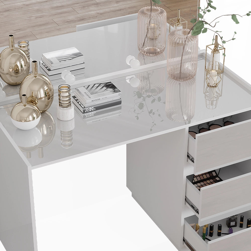 Vicco Tavolo da toilette Bianco lucido 120 cm con specchio, luci fiabesche a LED