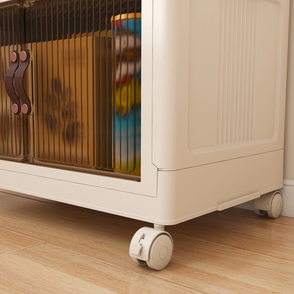 Armadio contenitore pieghevole a 5 livelli in PP bianco con porte magnetiche e ruote