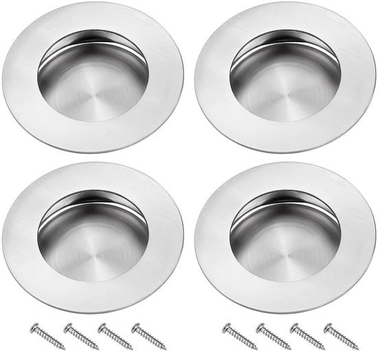 Impianto di maniglia per porta a scorrimento 4x - Acciaio inossidabile 304 - Maniglia sommersa - Aspetto elegante - Diametro esterno 60 mm - Profondità di inserimento 15 mm - Maniglia per porta