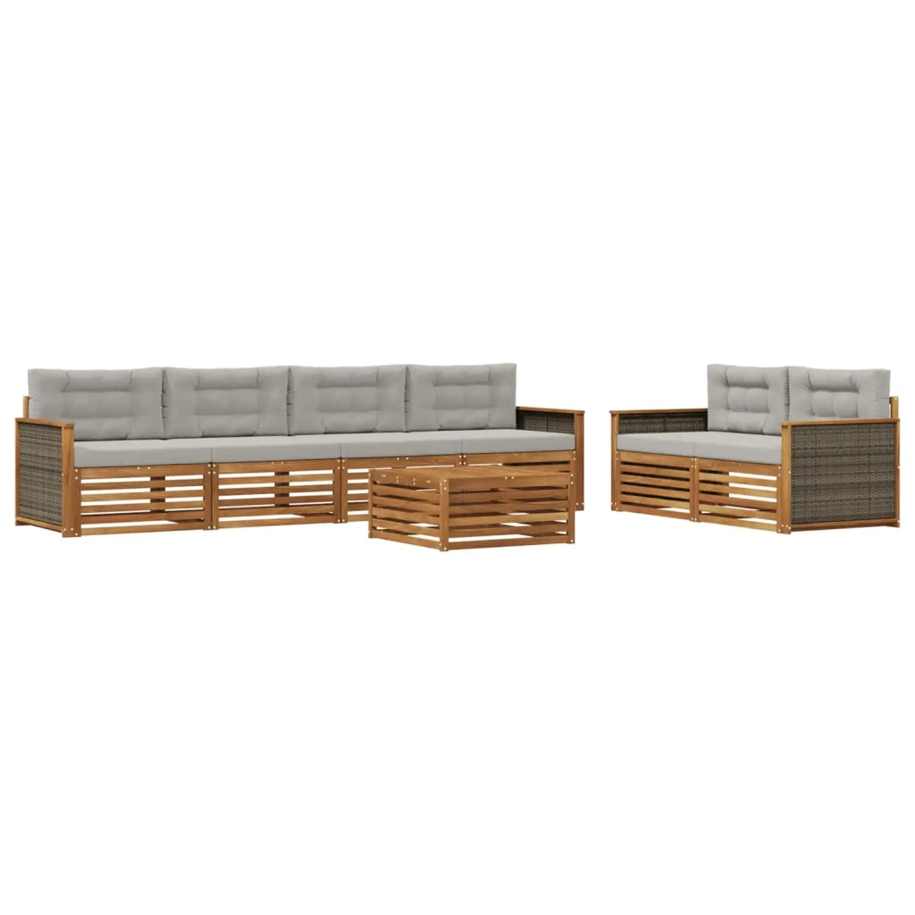 Set di divani da esterno 7 pz Naturale e Grigio Chiaro 3383049