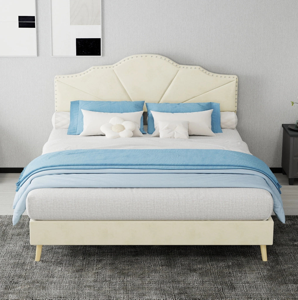 Letto 140x200 cm in tessuto e metallo, beige