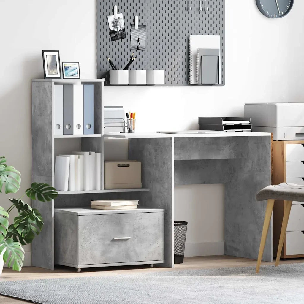 vidaXL Scrivania con cassetto Grigio cemento 131.5 x 50 x 106.5 cm
