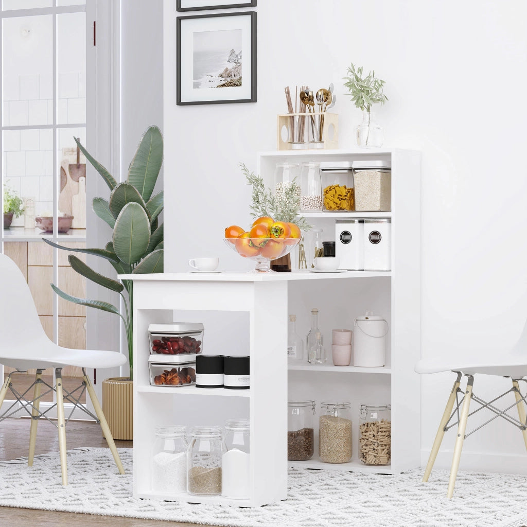Scrivania lineare con 4 ripiani e 2 vani aperti per ufficio e home office, bianco, 120 × 55 × 120 cm