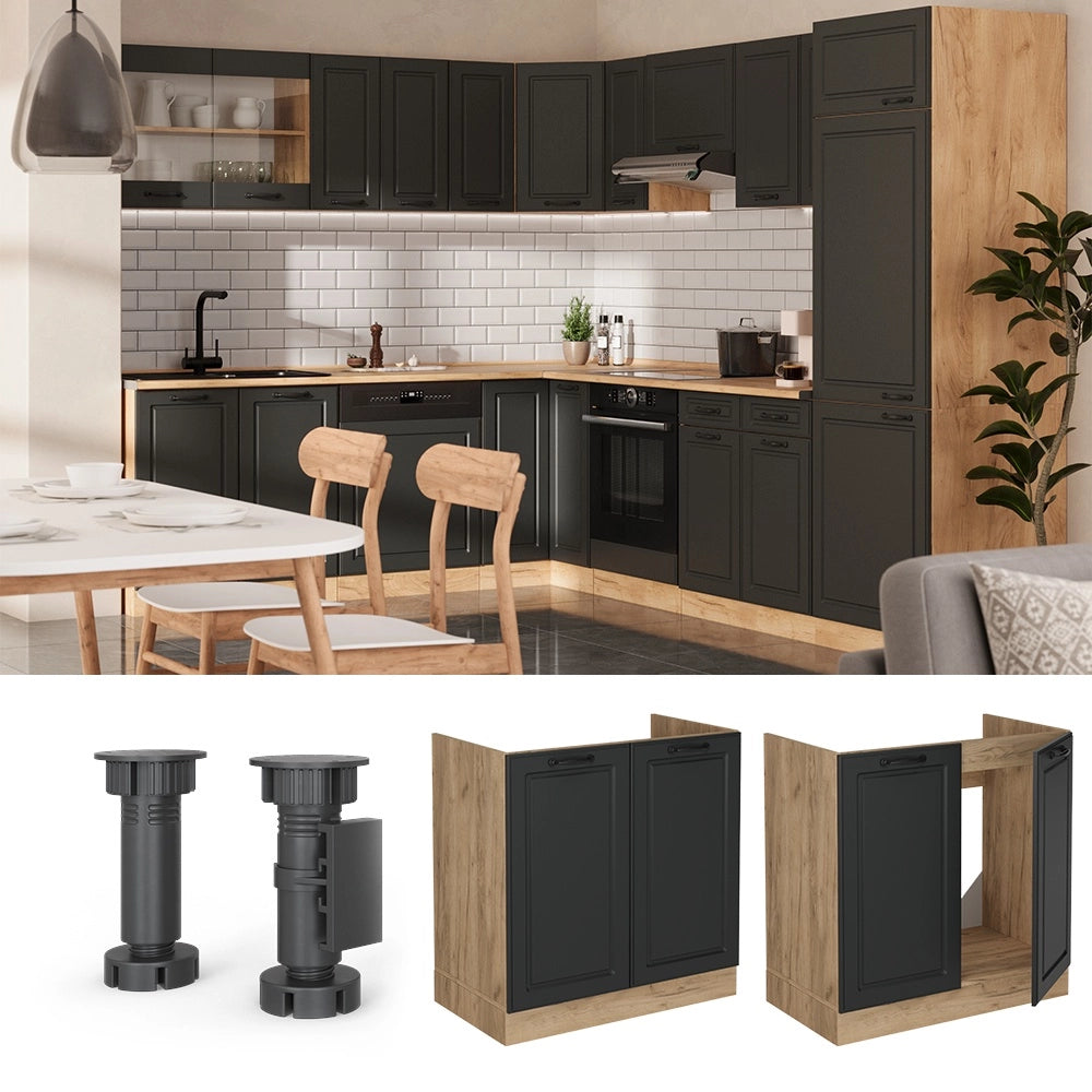 Mobile lavello cucina R-Line Antracite rustico/Rovere dorato 80 cm senza piano di lavoro Vicco