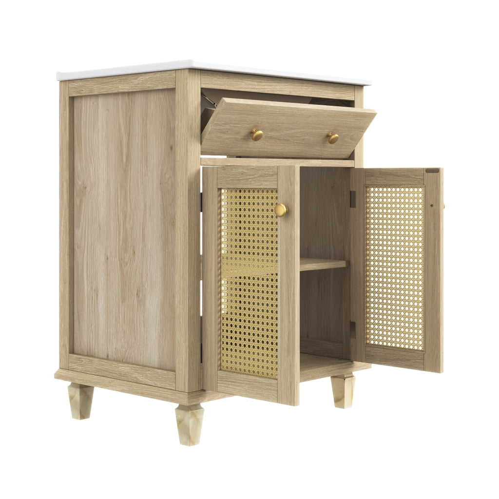 Mobile sottolavabo con cassetto ribaltabile e 2 ante - per bagno - in MDF e ceramica - 61×47×87 cm - naturale