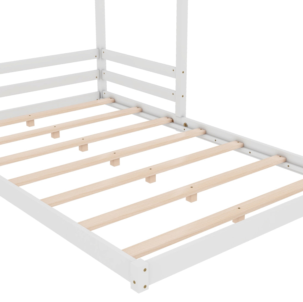 Letto a casetta per bambini 140x200 cm in pino e MDF; bianco