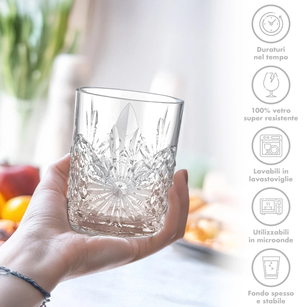 Set 6 Bicchieri Da Whisky 31Cl In Vetro Resistente Lavorato Bicchiere Design Moderno Cucina Acqua Cocktail Rum Certificati Contatto Alimentare Lavastoviglie Microonde Bar Ristorante Kiel
