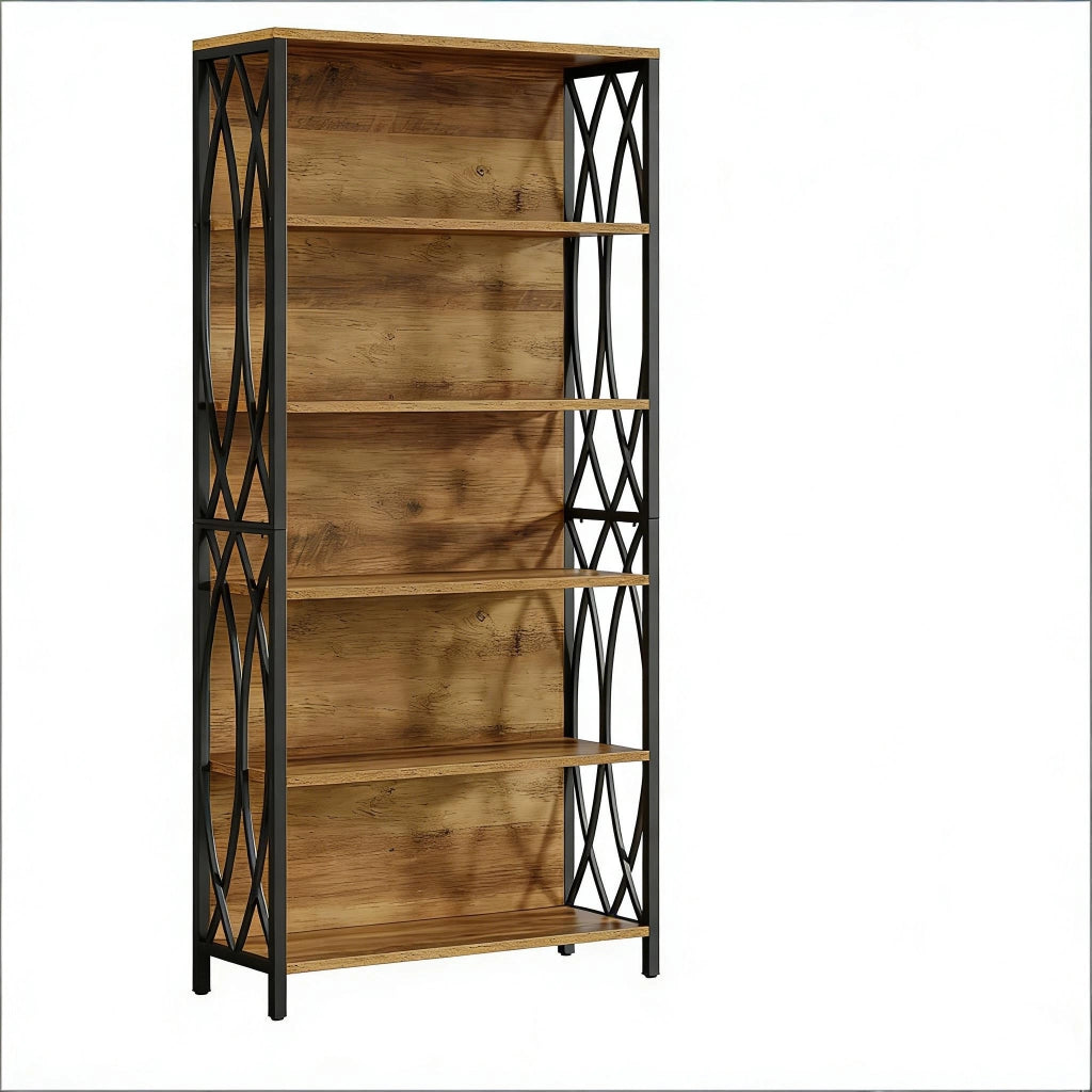 Libreria industriale nera e marrone con decorazione a rami, 180 cm