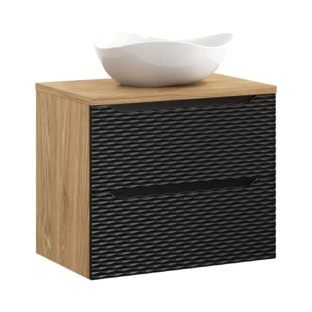 Set da bagno YOKA nero: mobile sotto lavabo con cassetti 70 cm + piano per lavabo + lavabo da appoggio