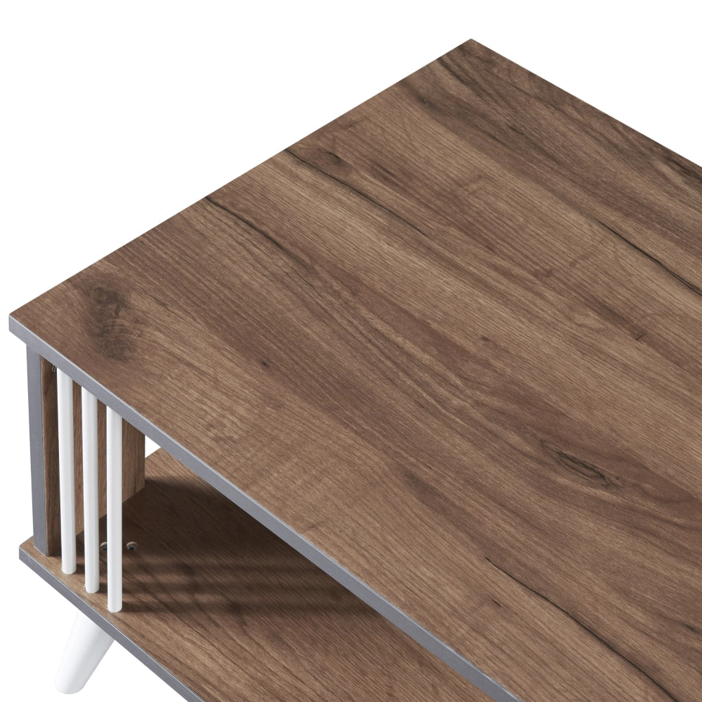 Tavolino Basso 'Århus' con 2 Piani Rettangolari - Effetto Rovere [en.casa]