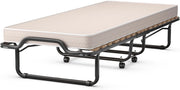 Letto Brandina Pieghevole, con Materasso in Memory Foam, Struttura Resistente e 4 Ruote Girevoli, Lettino Pieghevole, 200 x 80 x 40cm, Made in Italy (Beige)